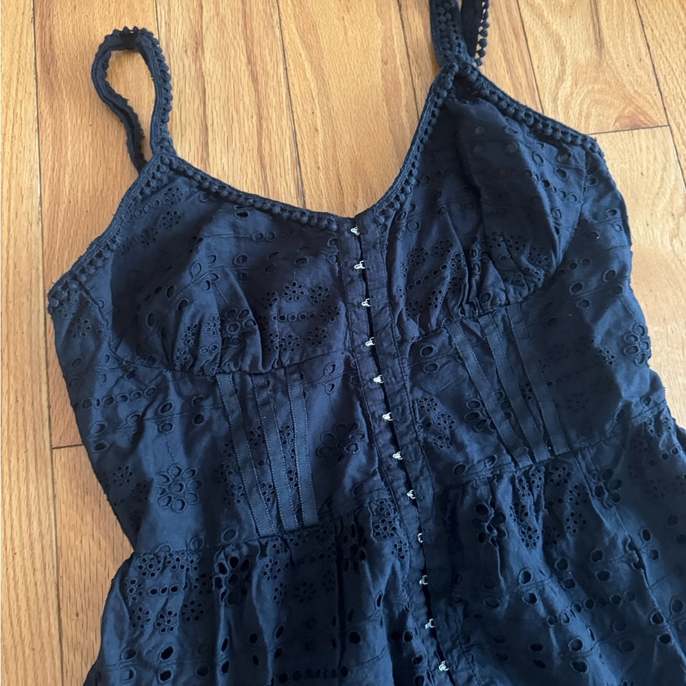 Topshop Black Eyelet Midi Sundress - Picture 2 of 4